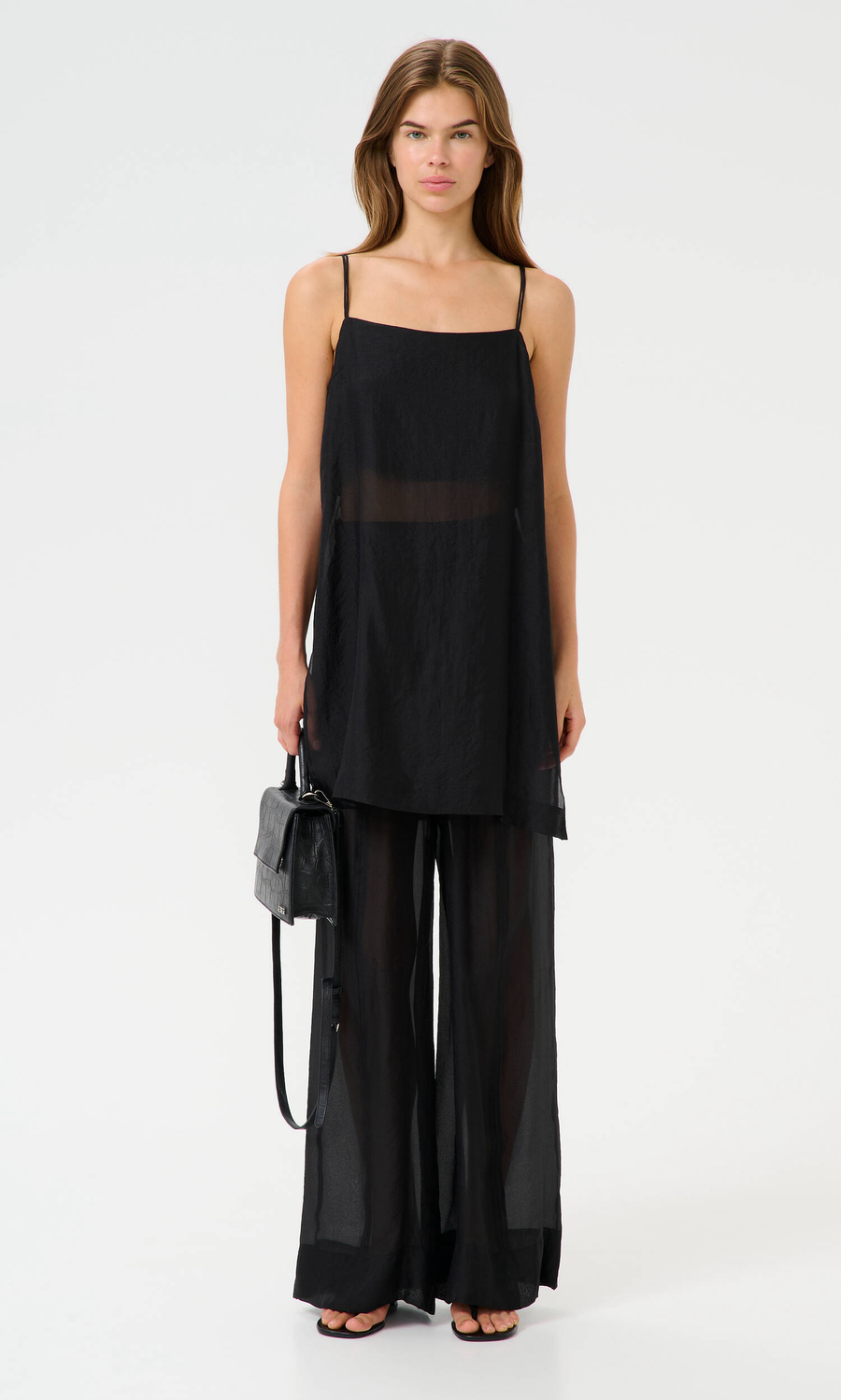 GESTUZ TRUDI TOP BLACK - ORGANZA TOP SCHWARZ