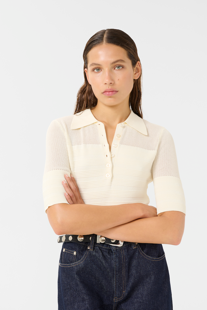 GESTUZ GZMAGNY POLO IN IVORY - STRICK POLO IN HELL