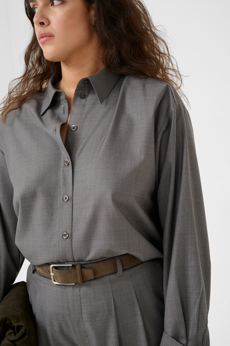 GESTUZ GZEFFY PANTS IN GREY MELANGE - WEITE HOSE MIT BUNDFALTEN