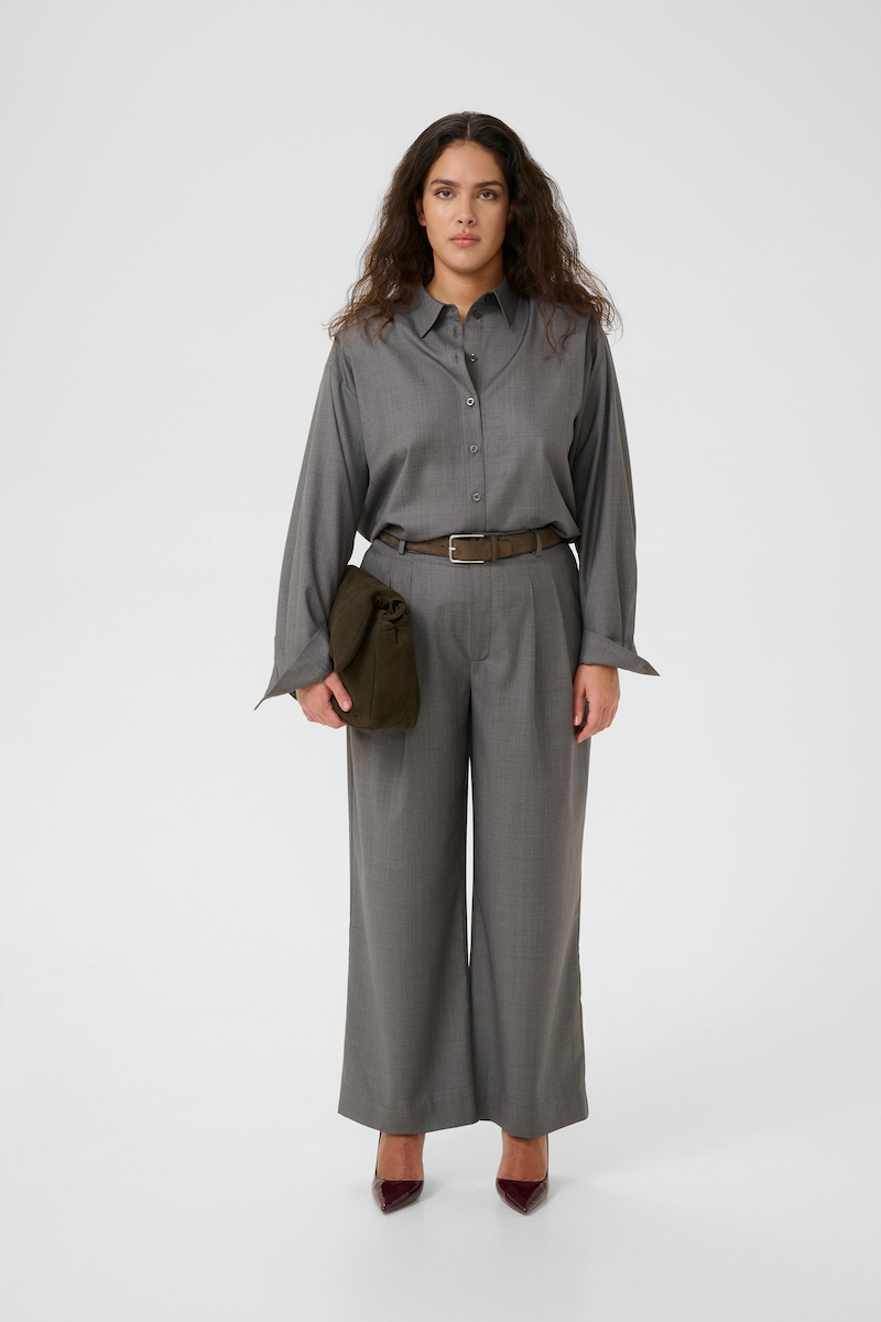 GESTUZ GZEFFY PANTS IN GREY MELANGE - WEITE HOSE MIT BUNDFALTEN