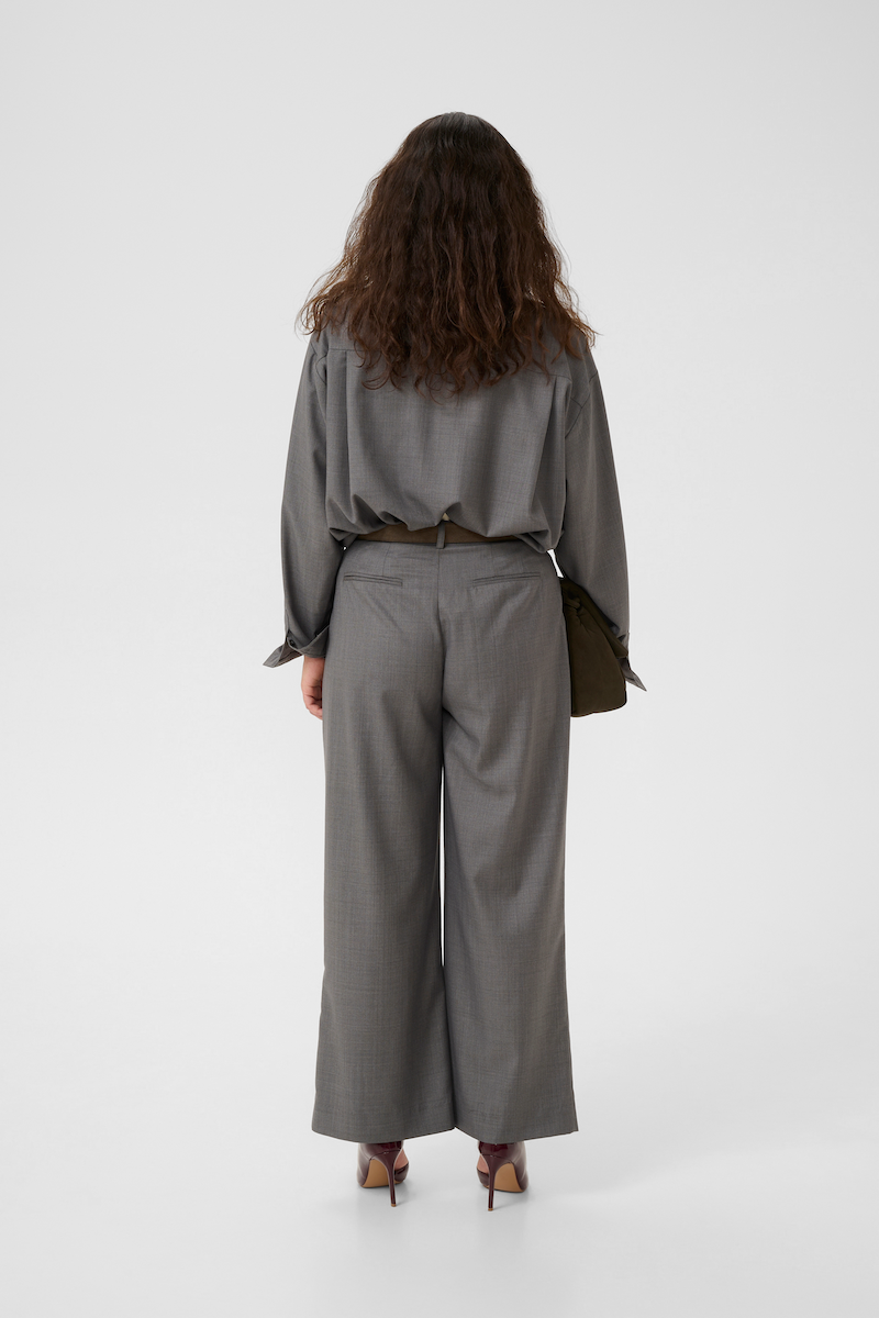 GESTUZ GZEFFY PANTS IN GREY MELANGE - WEITE HOSE MIT BUNDFALTEN