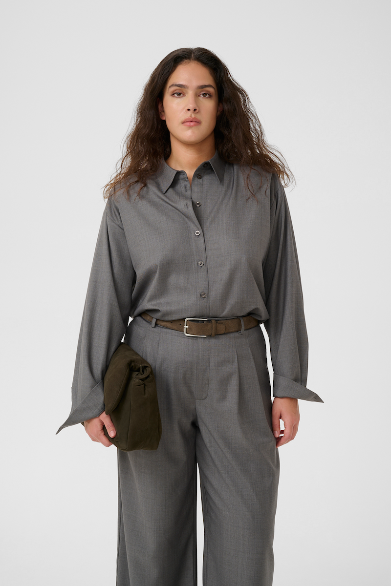 GESTUZ GZEFFY PANTS IN GREY MELANGE - WEITE HOSE MIT BUNDFALTEN