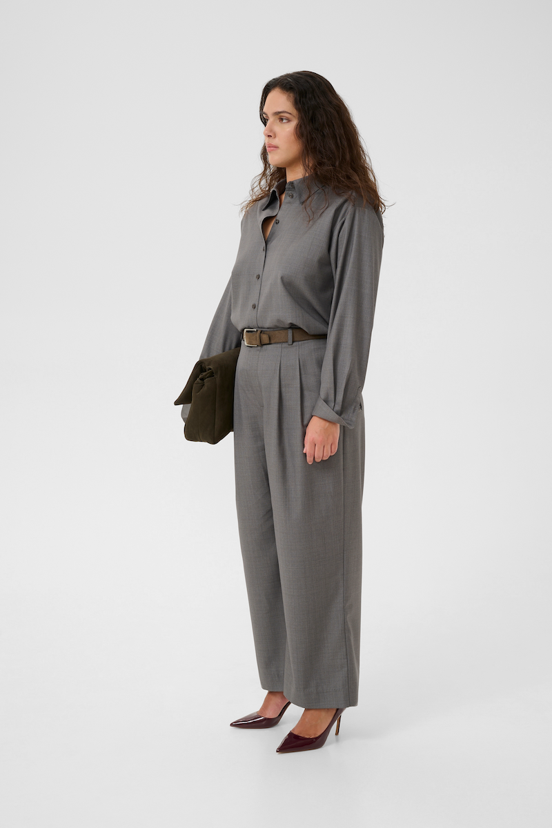 GESTUZ GZEFFY PANTS IN GREY MELANGE - WEITE HOSE MIT BUNDFALTEN