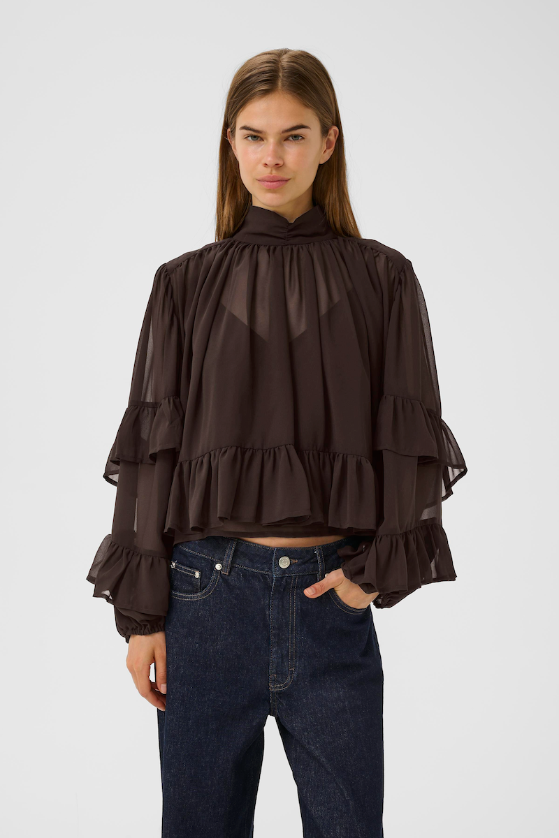 GESTUZ GZMIO BLOUSE - CHIFFON BLUSE MIT TOP IN BRAUN