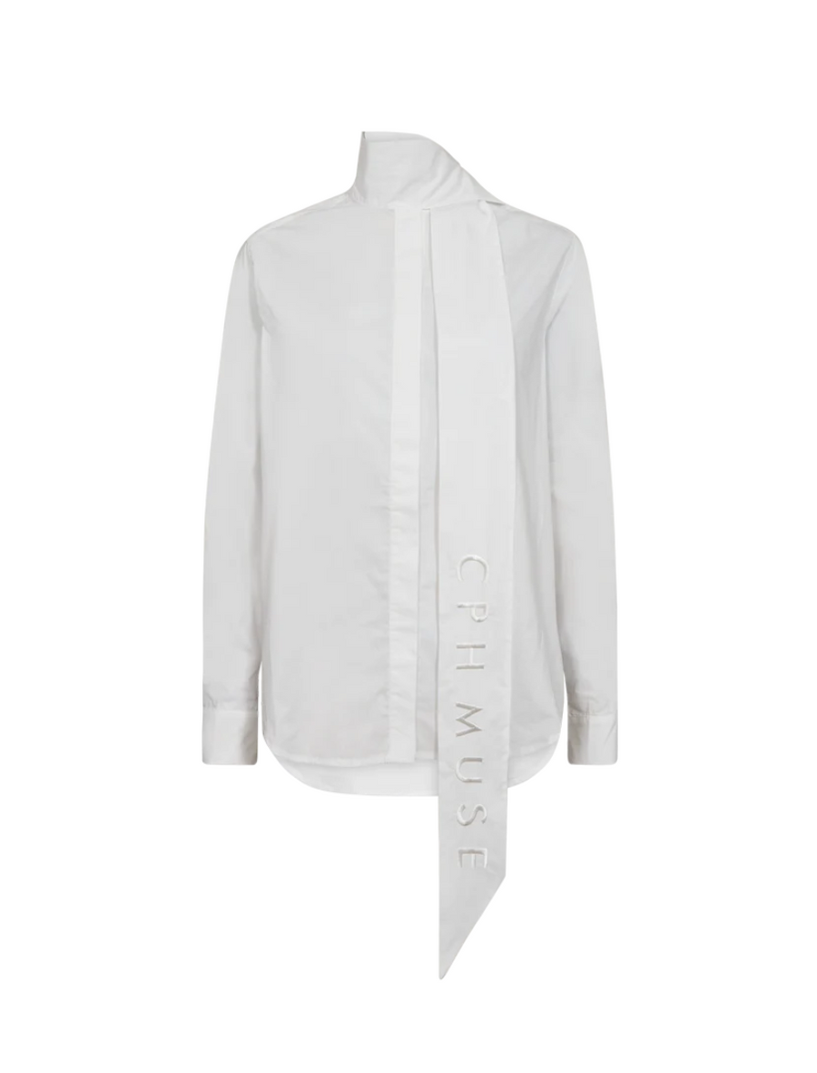 CMPOPLIN SHIRT WHITE - BLUSE MIT SCHAL DETAIL
