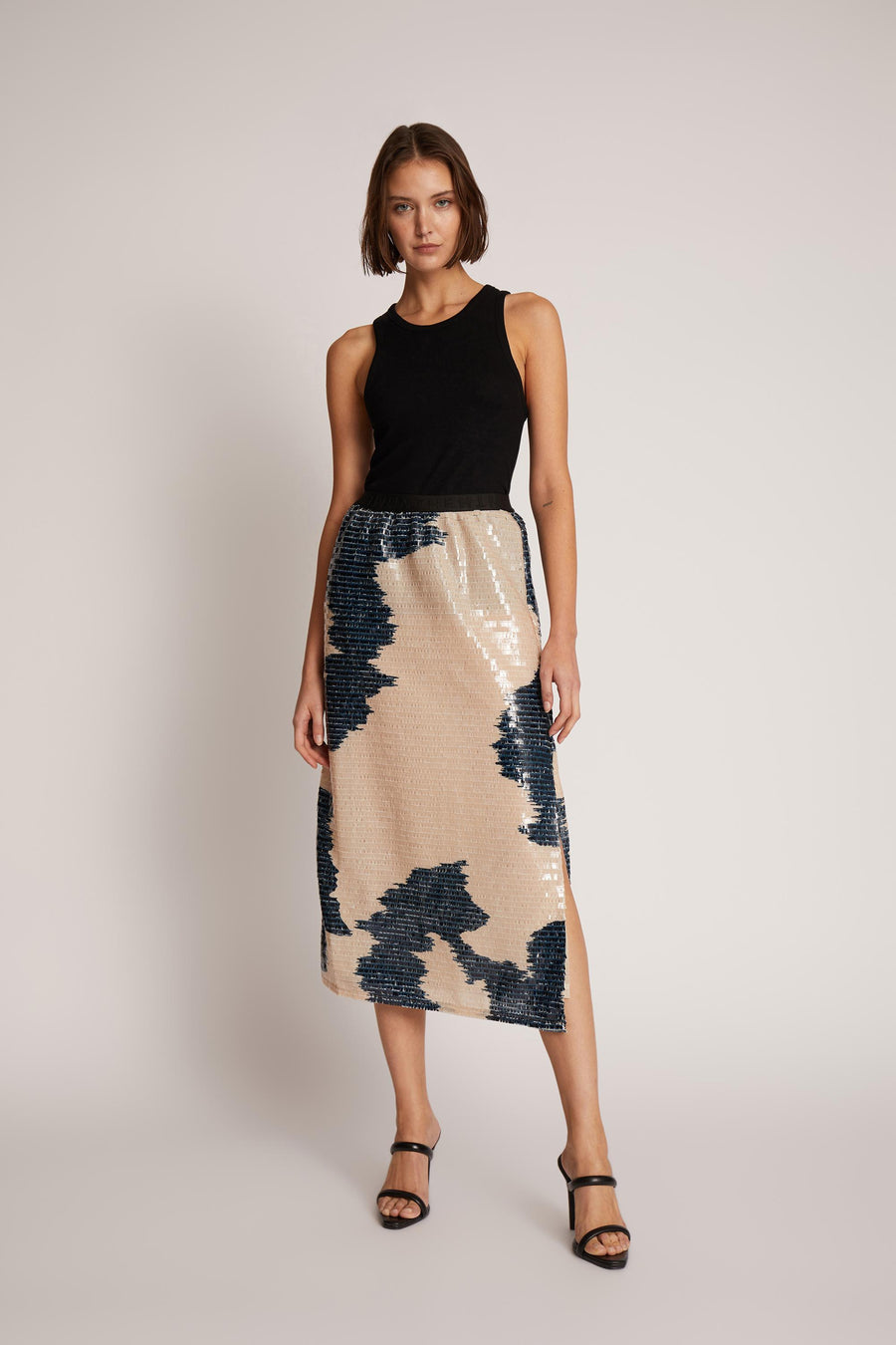 MUNTHE TASHI SKIRT - PAILLETTENROCK IN BLAU-CREME MUSTER