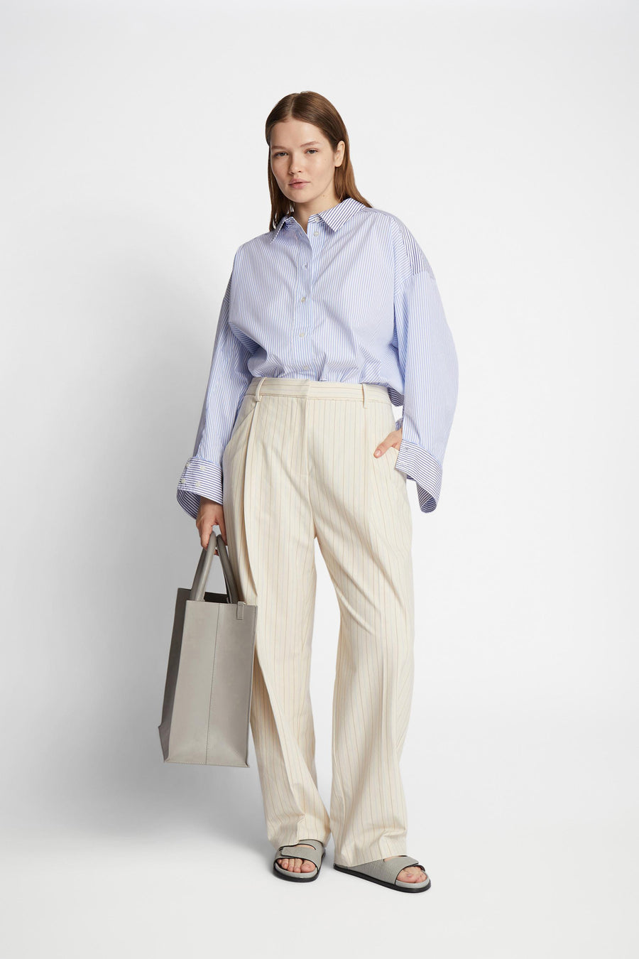 MUNTHE FILANA PANTS - HOSE NADELSTREIFEN HELL