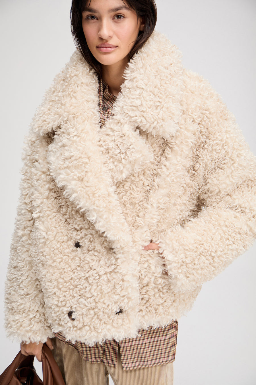 MUNTHE LESTINE TEDDY COAT - KURZE TEDDY-JACKE IN KITT