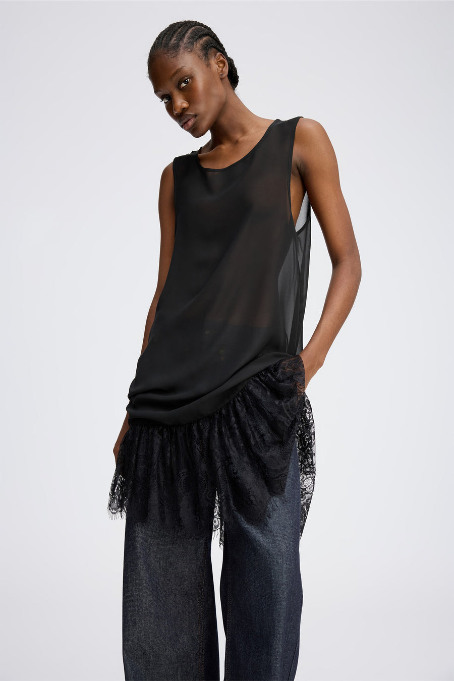 MUNTHE ROSIE DRESS BLACK - KLEID MIT SPITZEN UNTERKLEID