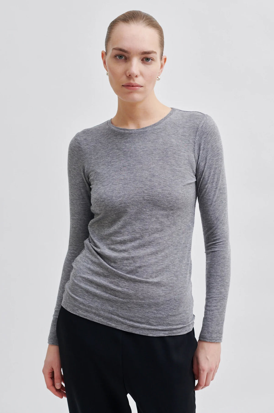 SECOND FEMALE MATIMA O-NECK - SHIRT LANGARM GRAU MELANGE