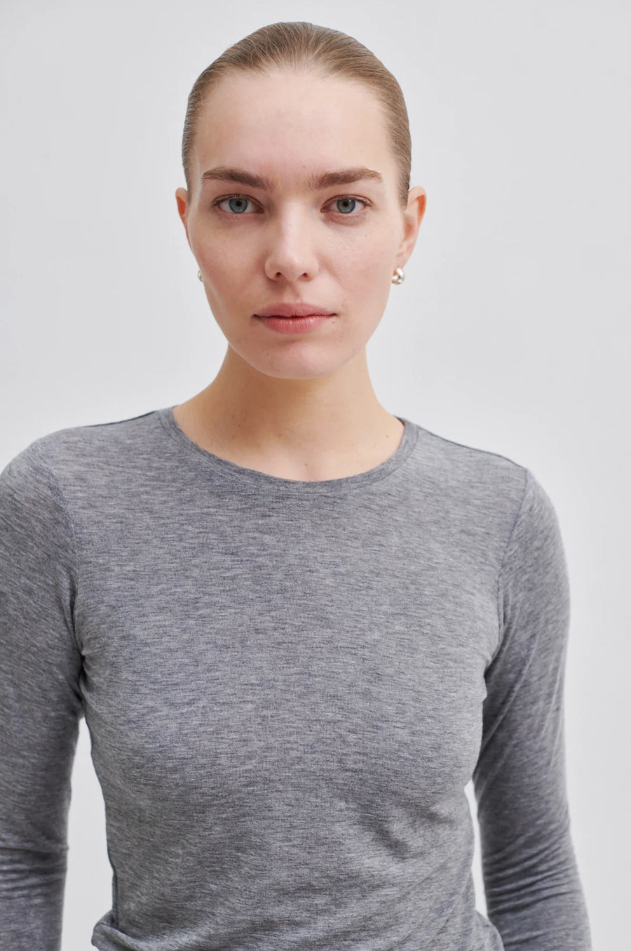 SECOND FEMALE MATIMA O-NECK - SHIRT LANGARM GRAU MELANGE