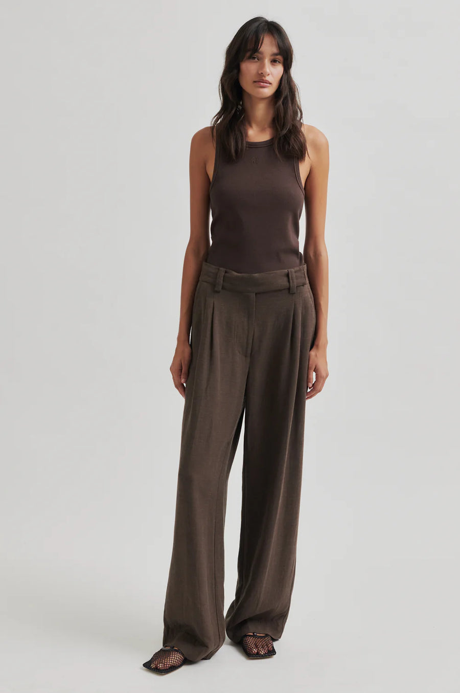 SECOND FEMALE LINO TROUSERS - HOSE IN CHOCOLATE BROWN
