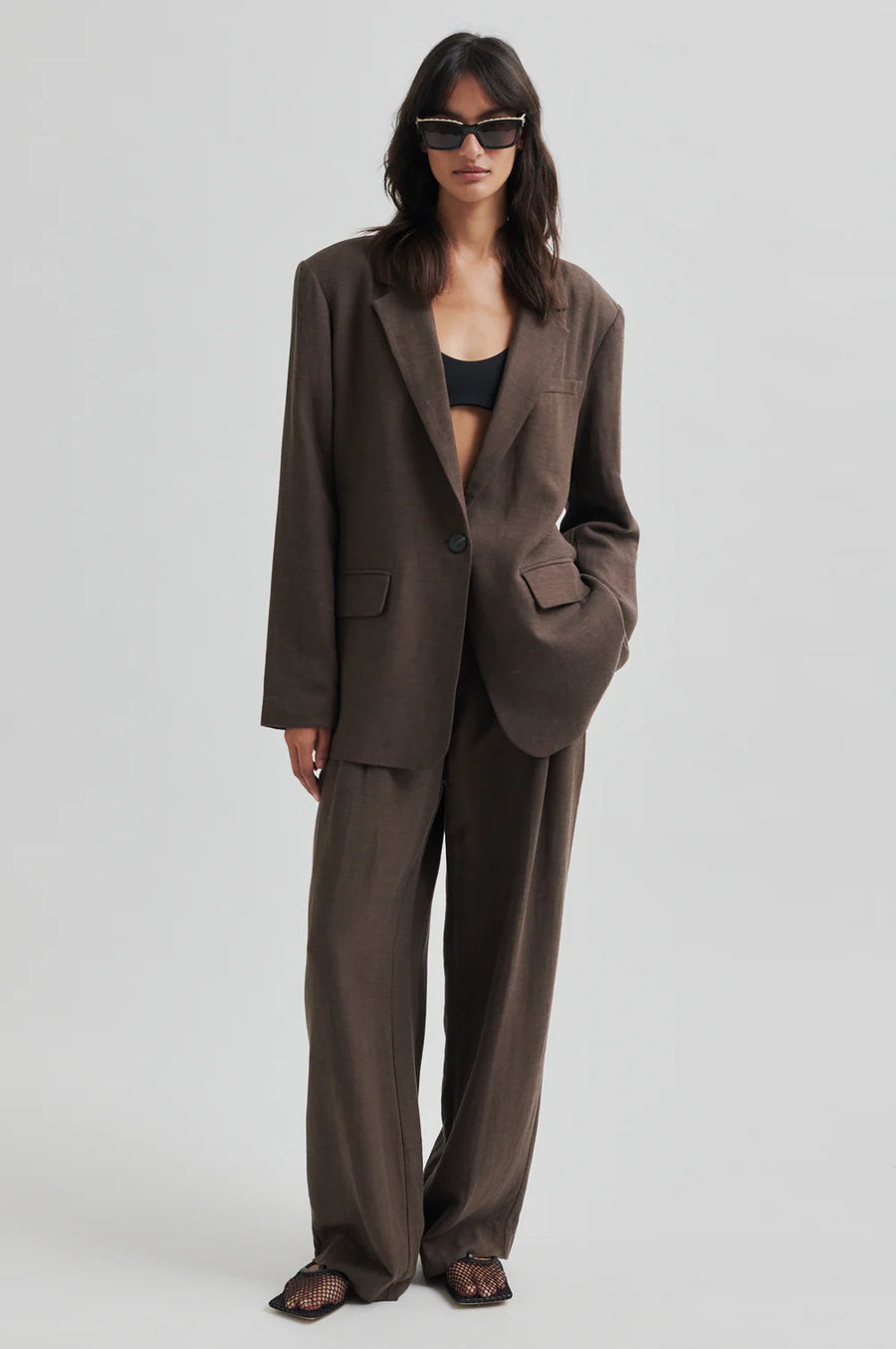 SECOND FEMALE LINO TROUSERS - HOSE IN CHOCOLATE BROWN