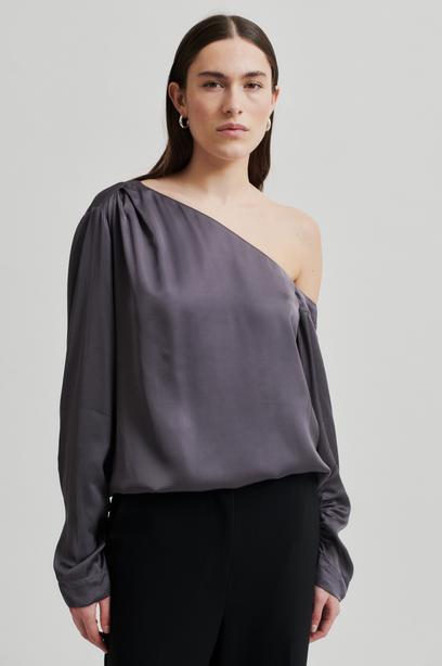 SECOND FEMALE LIVO ONE SHOULDER BLOUSE- BLUSE VISKOSE GRAU