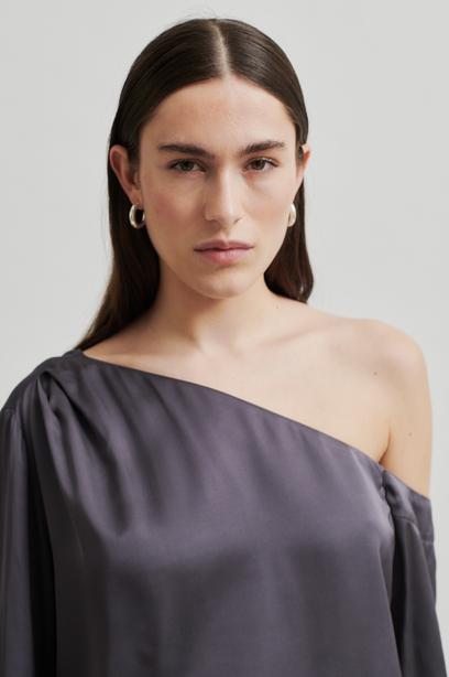 SECOND FEMALE LIVO ONE SHOULDER BLOUSE- BLUSE VISKOSE GRAU