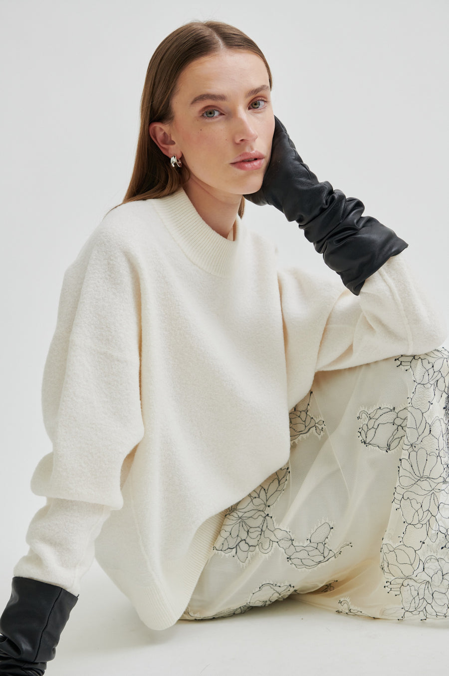 SECOND FEMALE WILA LACE SKIRT - ROCK SPITZE WEIß -SCHWARZ