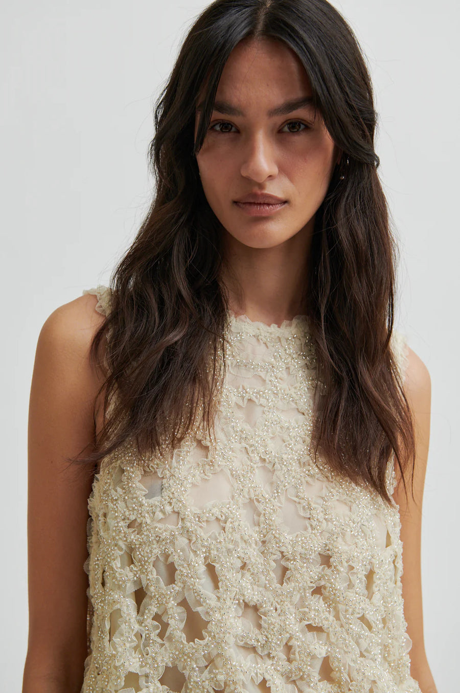 SECOND FEMALE GLEAM TOP - BESTICKTER TOP IN CREME