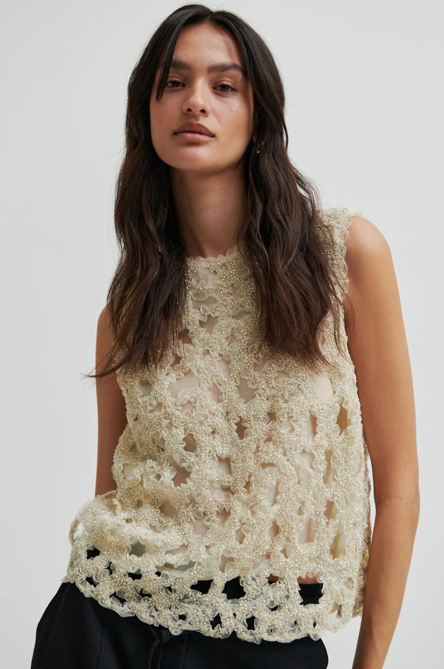 SECOND FEMALE GLEAM TOP - BESTICKTER TOP IN CREME