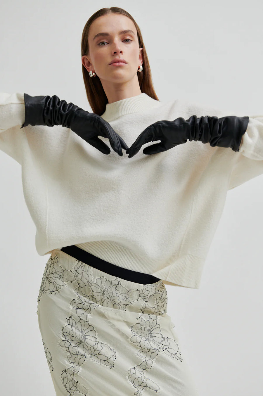 SECOND FEMALE WILA LACE SKIRT - ROCK SPITZE WEIß -SCHWARZ