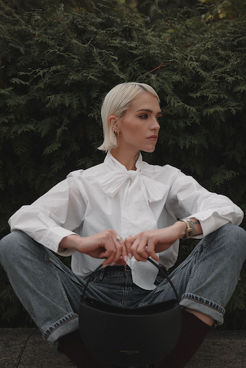 CMPOPLIN SHIRT WHITE - BLUSE MIT SCHAL DETAIL