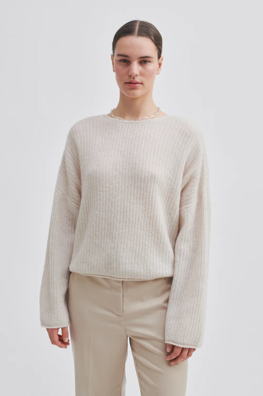 SECOND FEMALE OPEN BACK KNIT YMMA - STRICK PULLOVER IN SAND