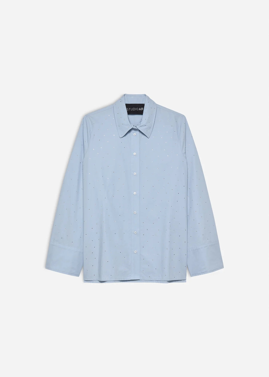 STUDIO AR MAVRA POPLIN SHIRT - HEMD MIT GLITZER STEINEN HELLBLAU