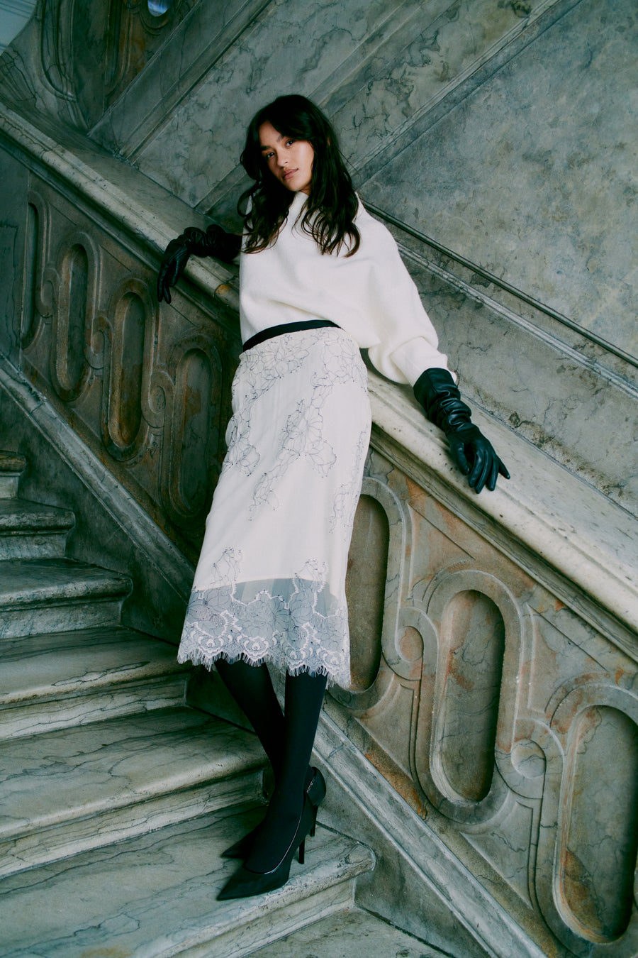 SECOND FEMALE WILA LACE SKIRT - ROCK SPITZE WEIß -SCHWARZ