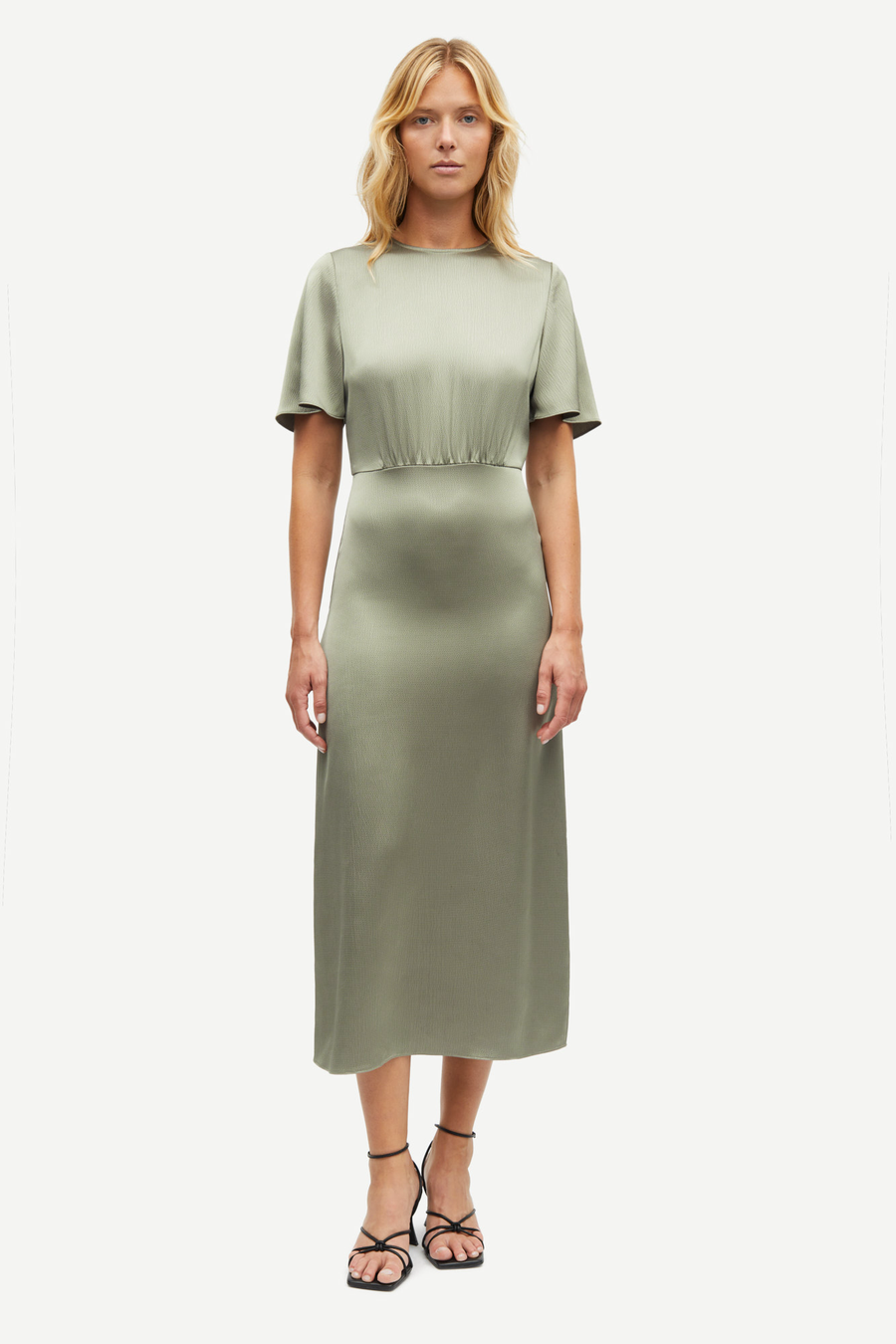 SAMSOE SAMSOE DRESS SALUSINDY - KLEID MIDI SATIN VETIVER